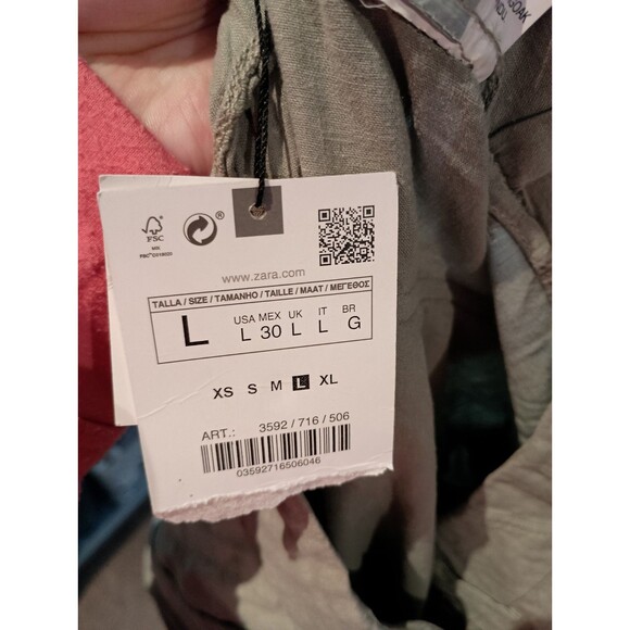 Zara Linen Blend Womens Relaxed Cargo High Rise Green Pants Size Large - Picture 6 of 8